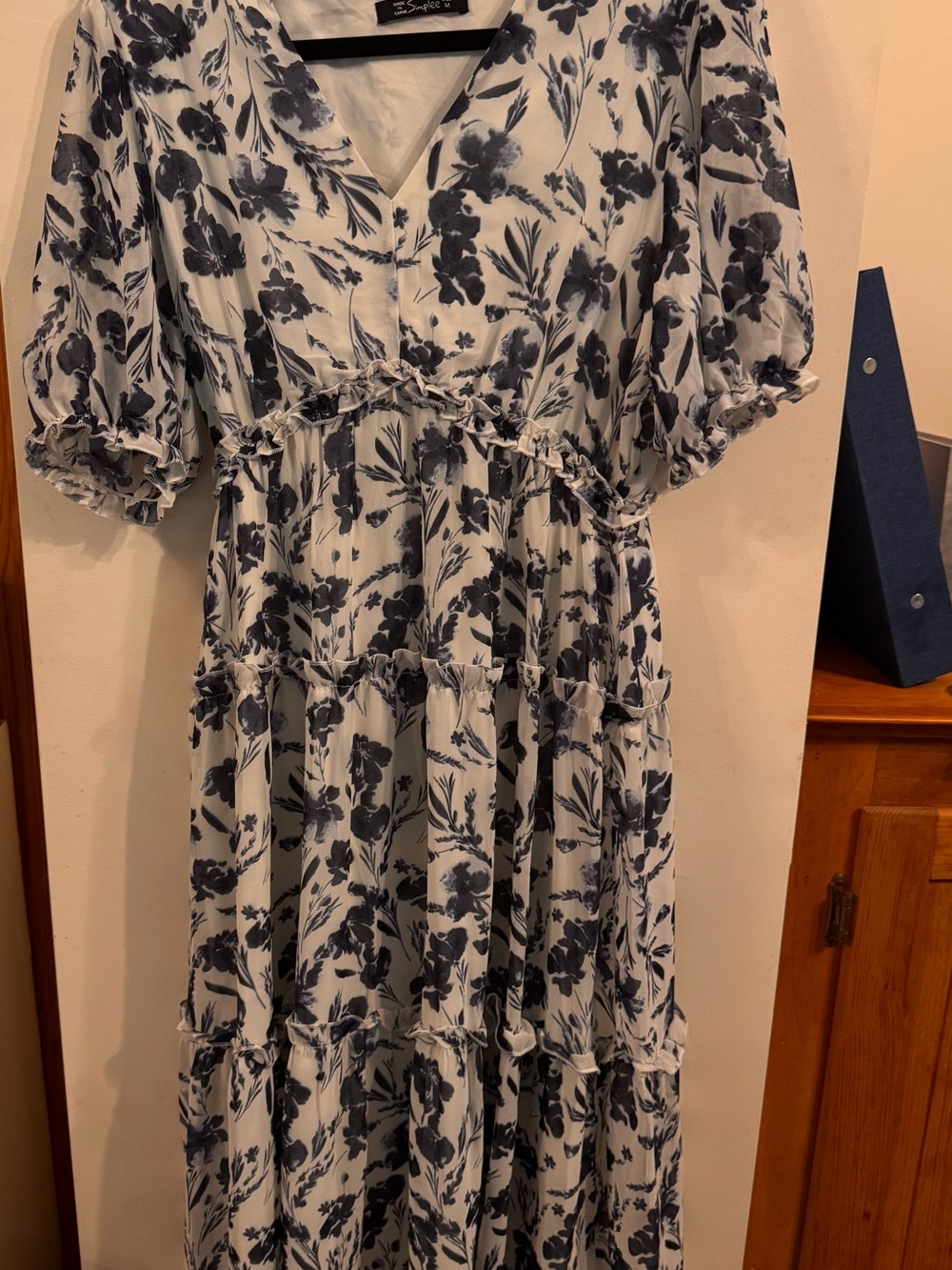 Simplee Apparel Cream Maxi Dress with Navy Floral Print - Picture 5 of 7
